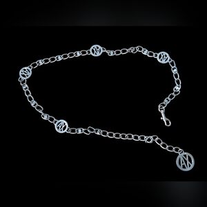 Armani Silver Metal Chain Belt Rhinestone Logo Spellout Rock Glam Edgy Punk